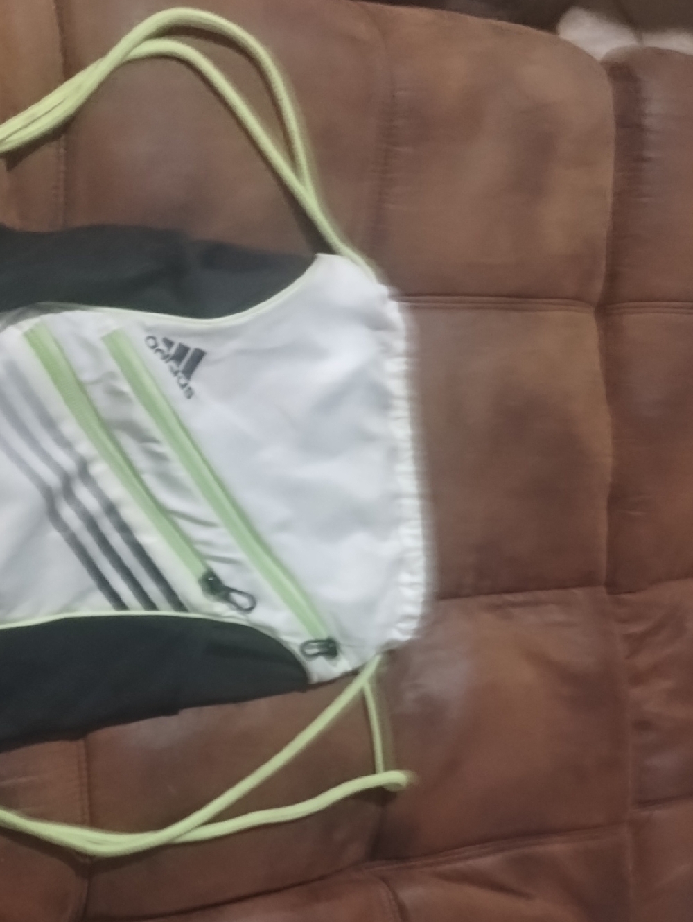 adidas White and Lime Drawstring Sport Sack
